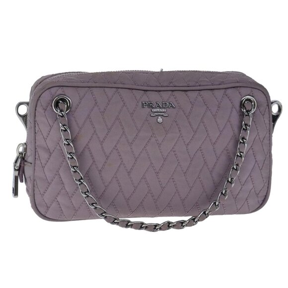 PRADA Quilted Chain Hand Bag Nylon Purple Silver Auth - Picture 2 of 14